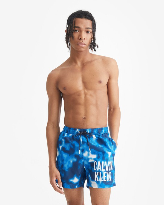 Blurred Camouflage Print Medium Drawstring Swim Shorts