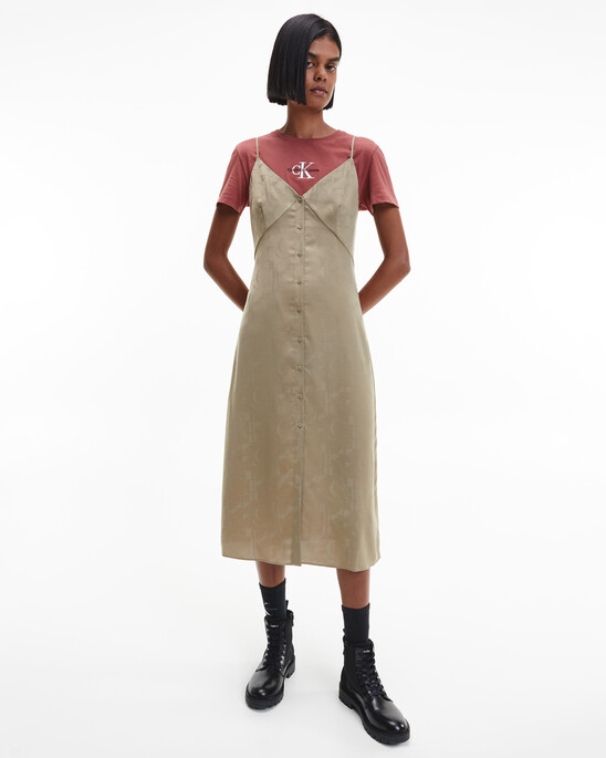 MONOGRAM BUTTON THROUGH SLIP DRESS