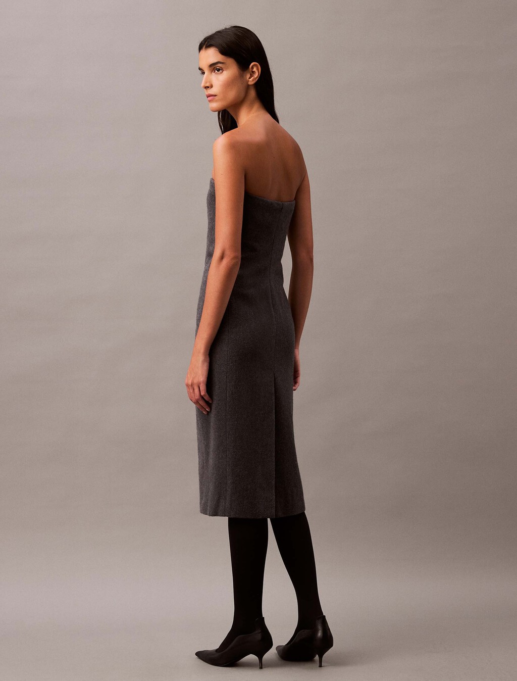Brushed Wool Blend Strapless Dress, Charcoal Melange crbn, hi-res