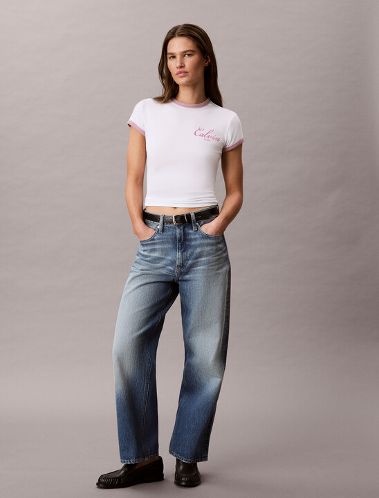 Slim Baby Fit Varsity Logo Ringer T-Shirt