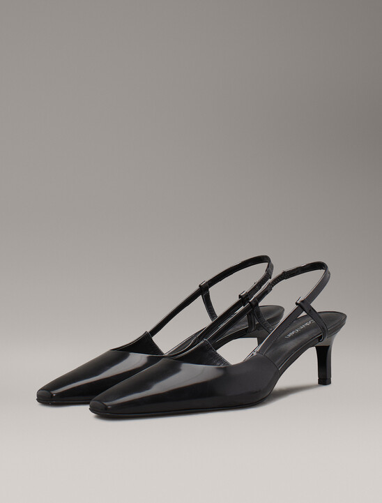 Leather Square Toe Slingback Pumps