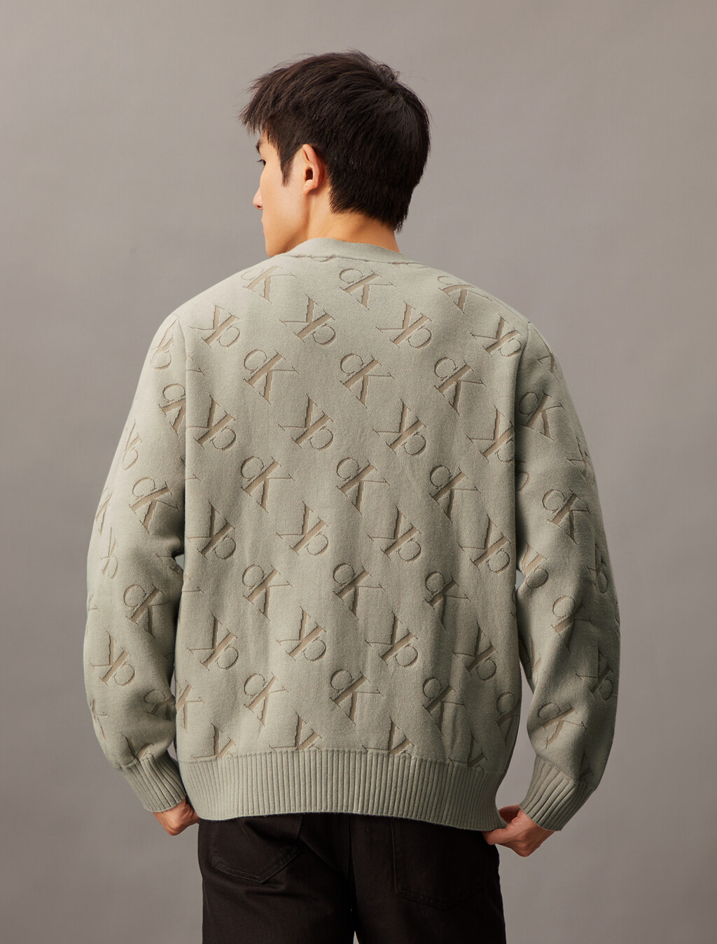 Embossed Monogram Relaxed Cardigan, Rock Ridge, hi-res