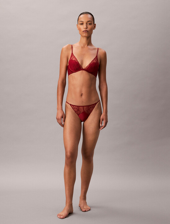 Lightly Lined Plunge Bra - CK Black Floral Lace