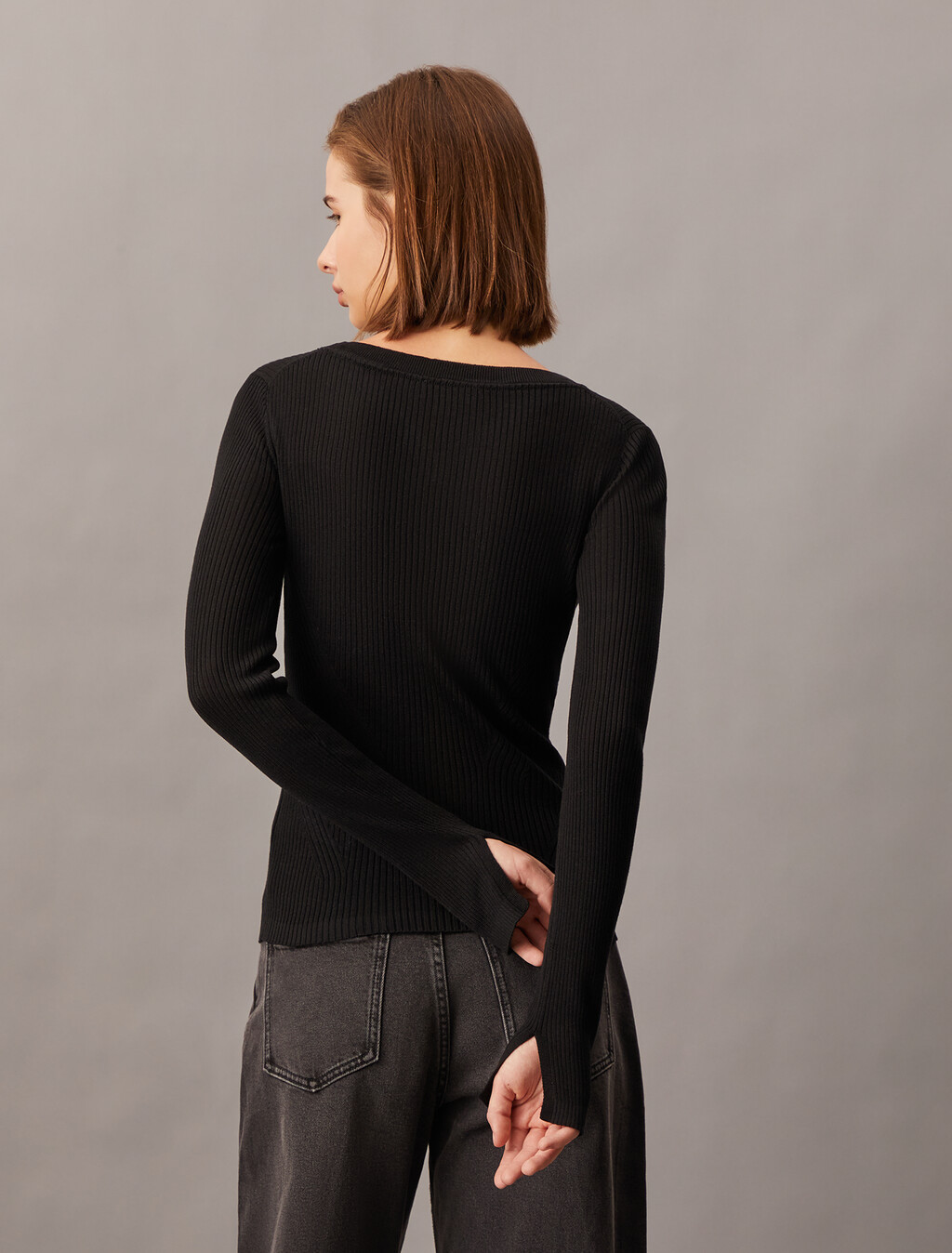 Rib Knit Slim Knit Top, Ck Black, hi-res