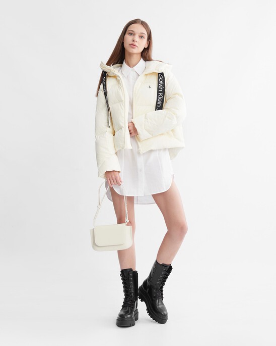 Logo Drawstring Short Puffer Jacket