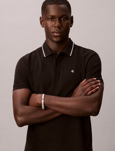 Cotton Pique Tipped Polo, Black, hi-res
