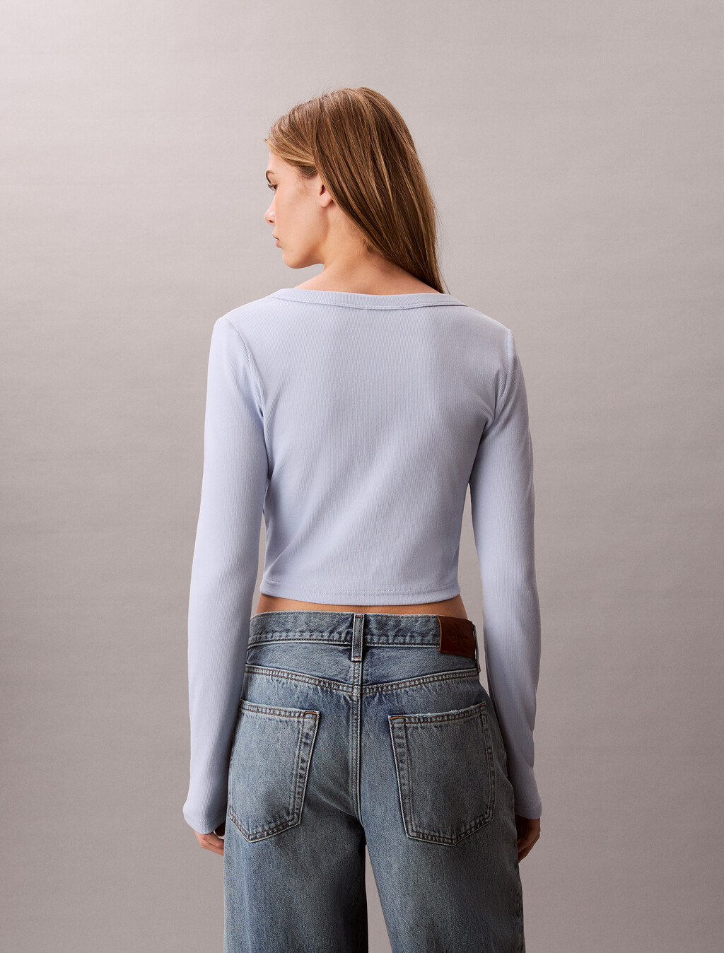 Cropped Ribbed Cotton Cardigan, Breezy Blue, hi-res