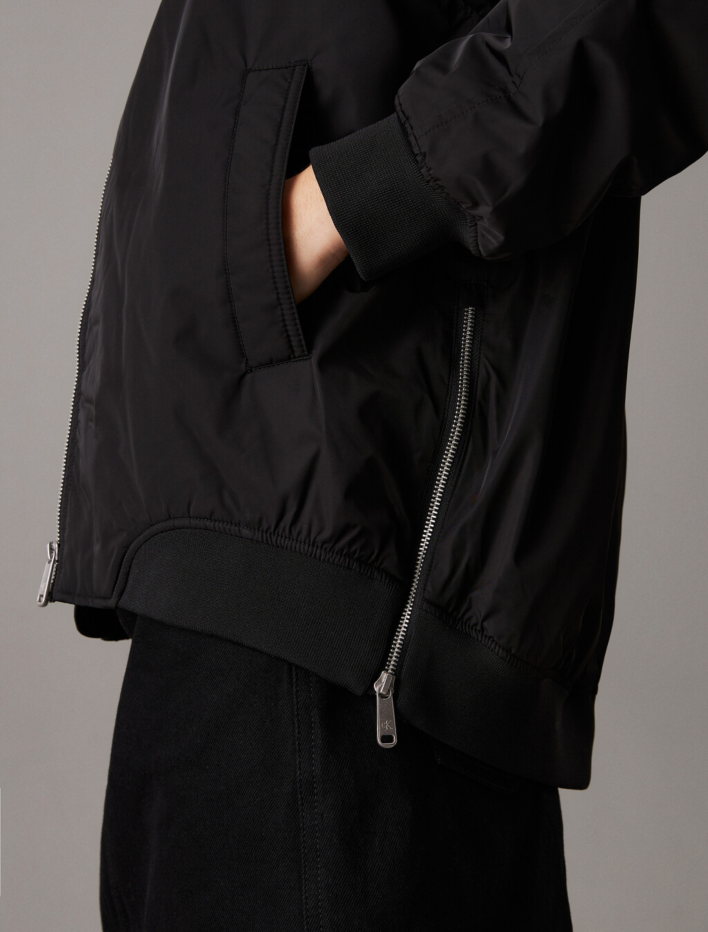 Long Padded Bomber Jacket, Ck Black, hi-res