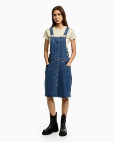 MIDI DUNGAREE DRESS, Dark Blue, hi-res