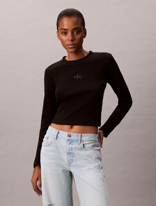 Monogram Logo Long Sleeve Baby Tee, Black, hi-res