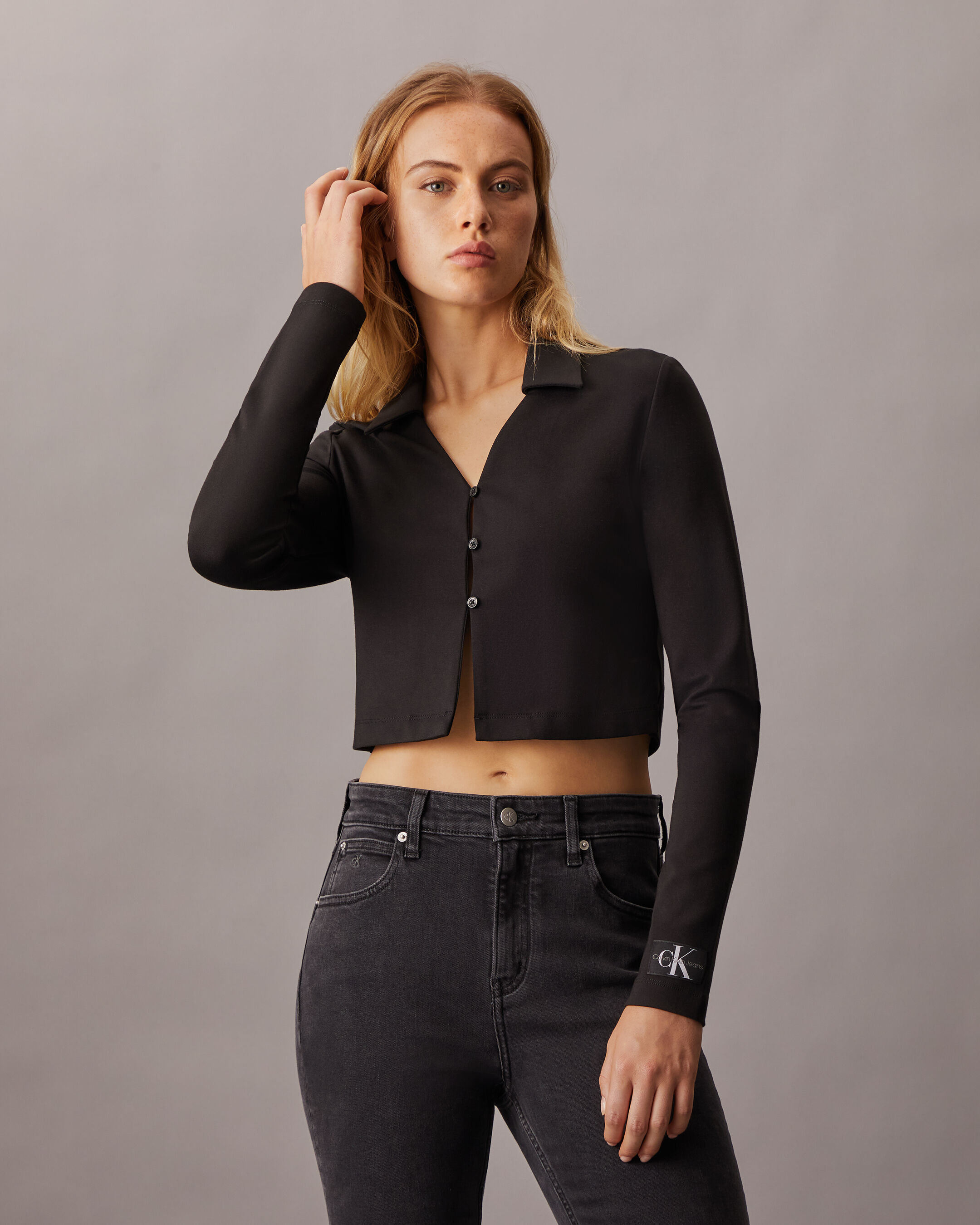 Milano Button Cropped Cardigan black Calvin Klein Singapore