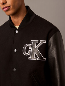 Varsity Bomber Jacket, Black, hi-res