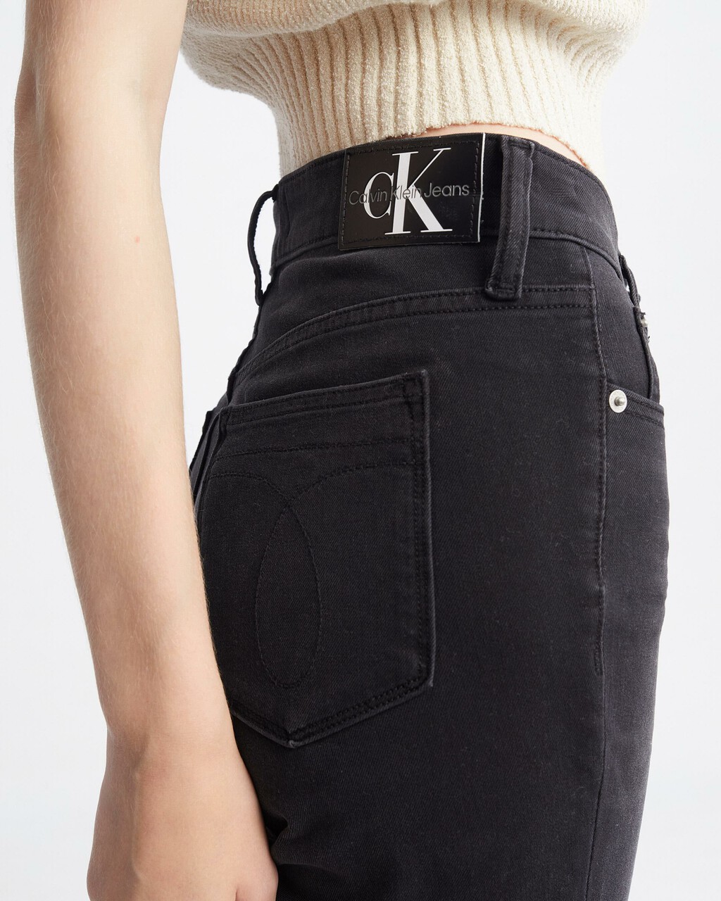 Ultimate Stretch High Rise Skinny Black Ankle Jeans, Washd Black Twisted Side Seam Split, hi-res