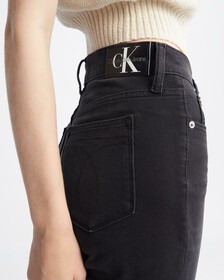 Ultimate Stretch High Rise Skinny Black Ankle Jeans, Washd Black Twisted Side Seam Split, hi-res