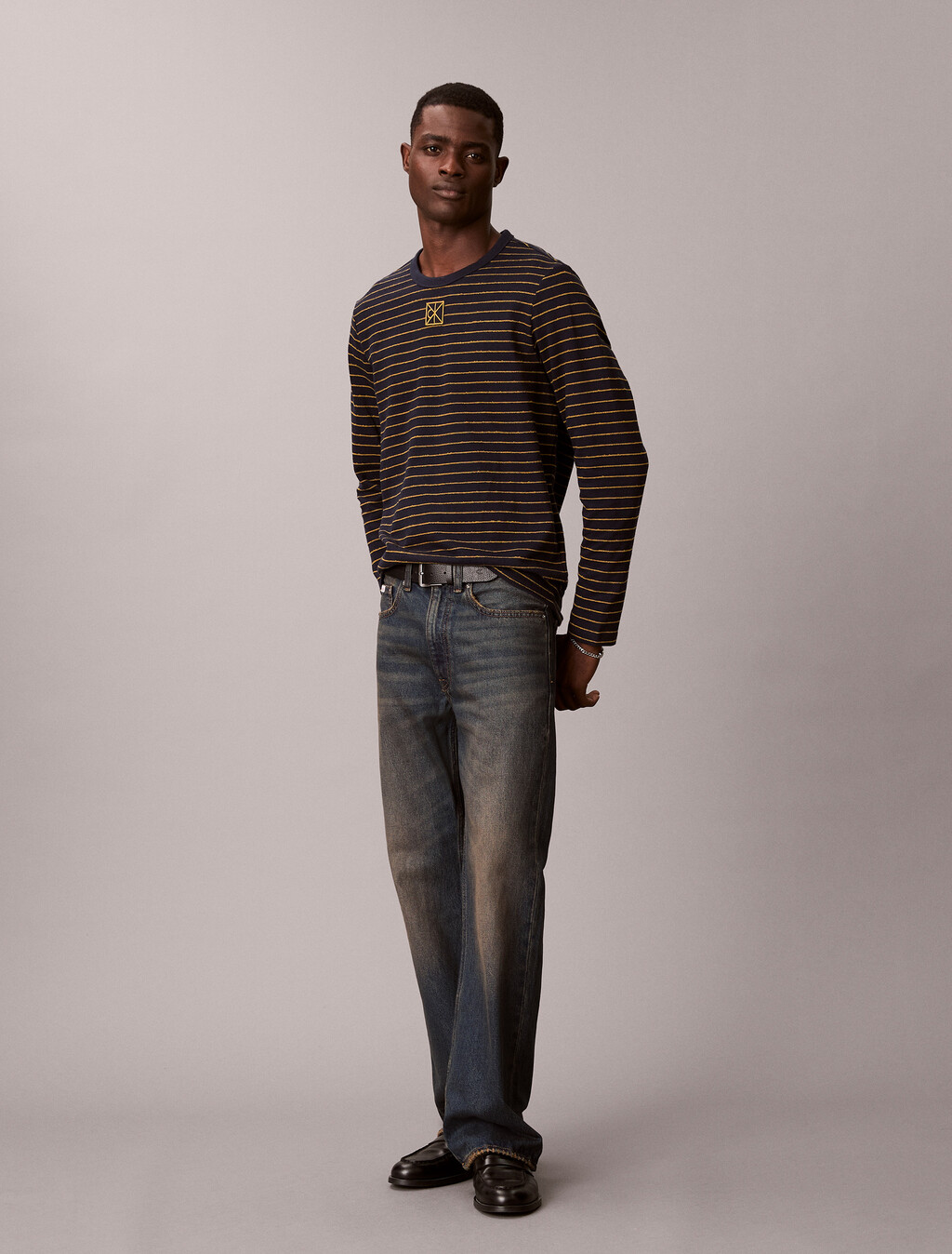 Cotton Crepe Stripe Tee, Dark Sapphire, hi-res