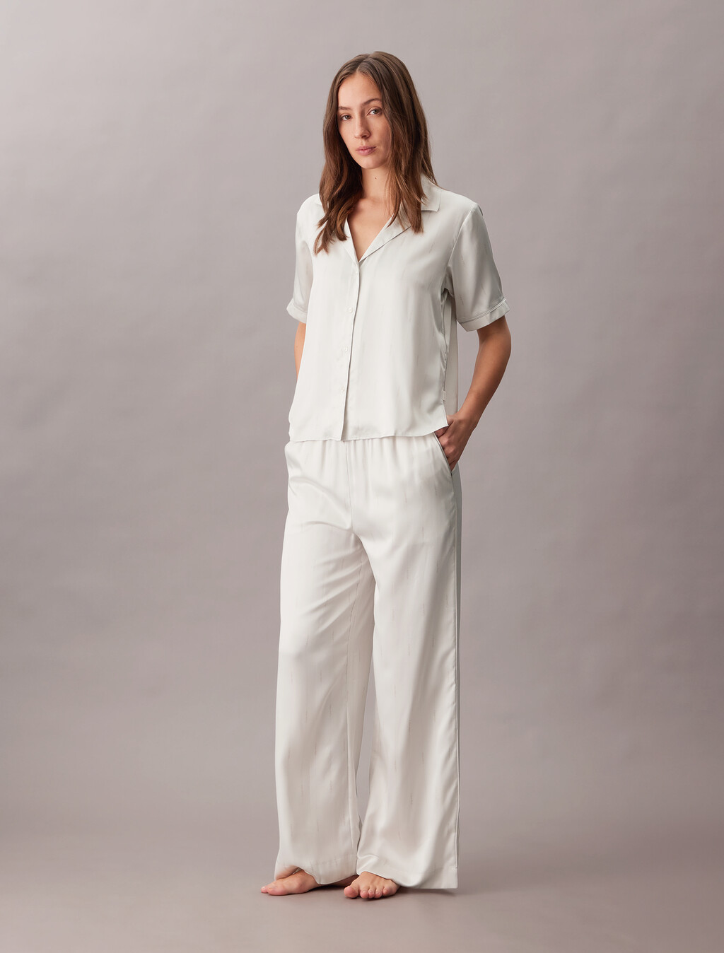 Satin Sheen Pyjama Shirt, 18724 STITCH STRIPE LOGO+Chalk, hi-res