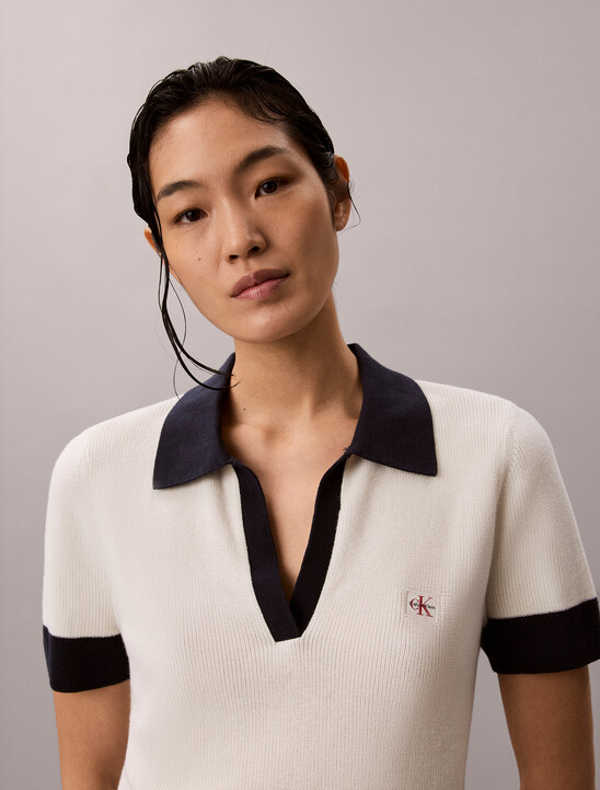 Two-Tone Cotton Knit Polo Shirt
