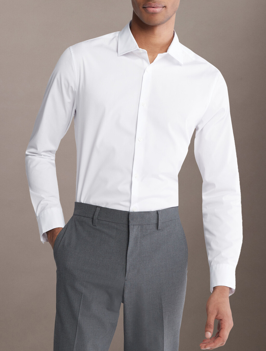 Supima Stretch Cotton Slim Button-Down Shirt, Brilliant White, hi-res