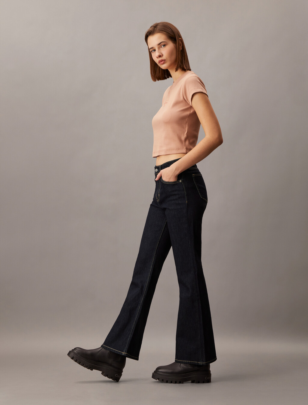 High Rise Flare Rinsed Jeans, Denim Rinse, hi-res