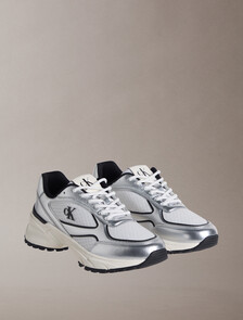 Trailblazer &mdash; Mesh Mix Runner Trainers, Silver/Black/Bright White, hi-res