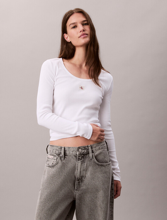 Ribbed Cotton Long Sleeve Top