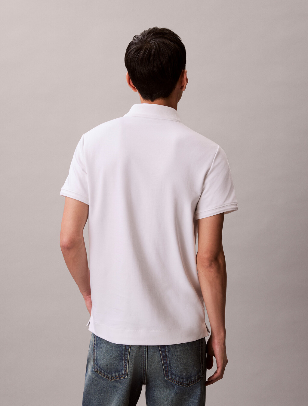 Luxe Tipped Slim Polo, Bright White, hi-res