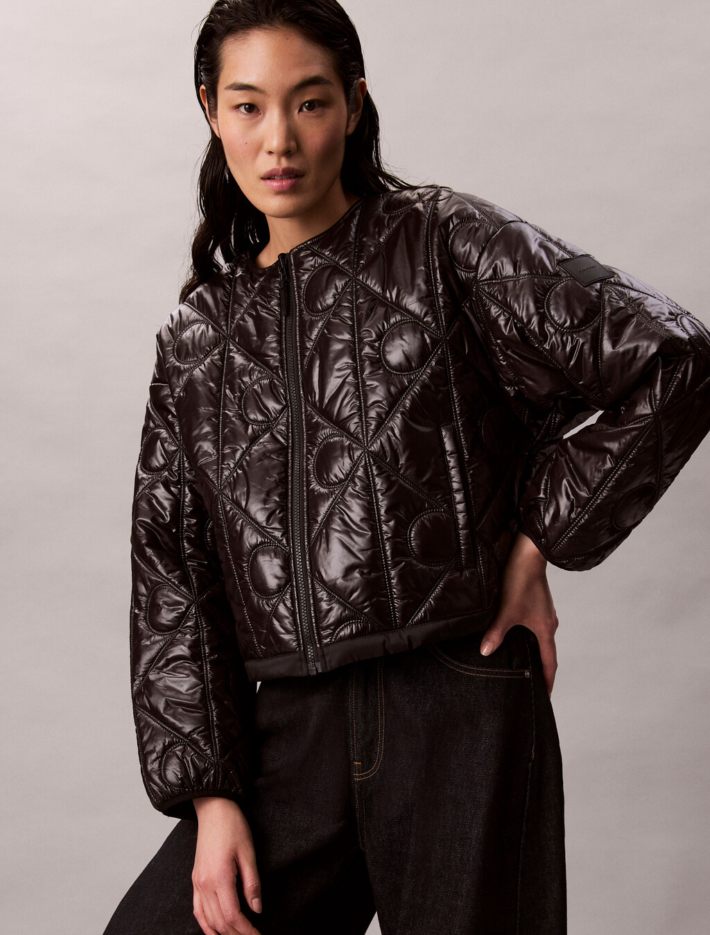 Reversible Logo Quilted Jacket, Black, hi-res