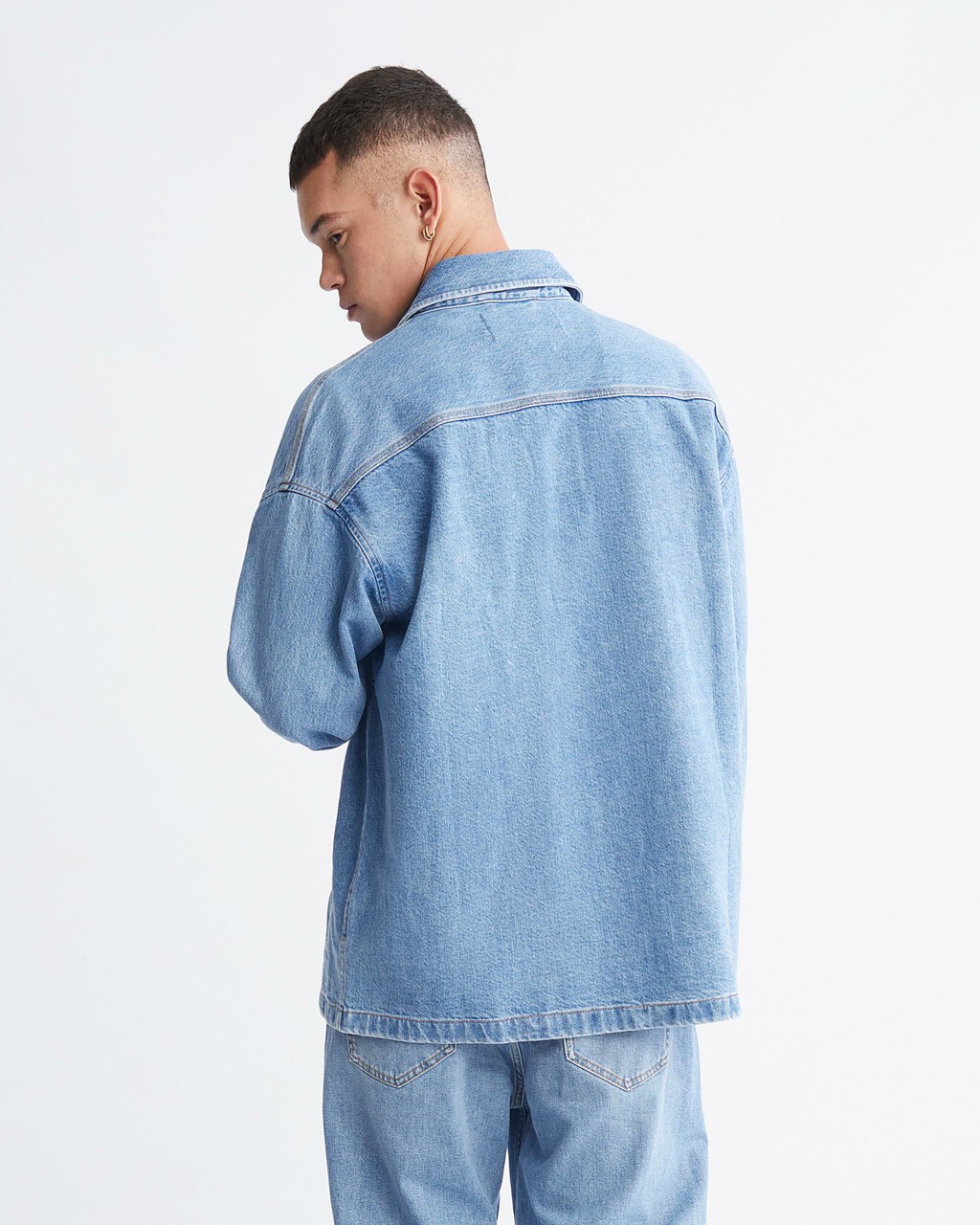 Boxy Utility Denim Shirt Jacket, LIGHT BLUE, hi-res