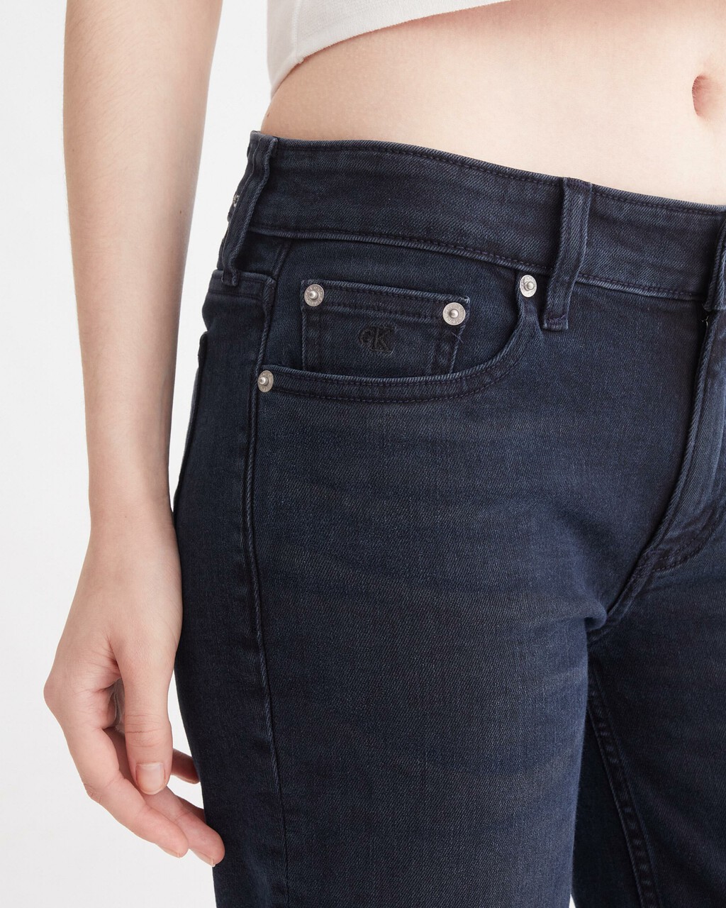 Reconsidered Italian Denim Slim Straight Ankle Jeans, Blue Black Back Embro Splt Hem, hi-res