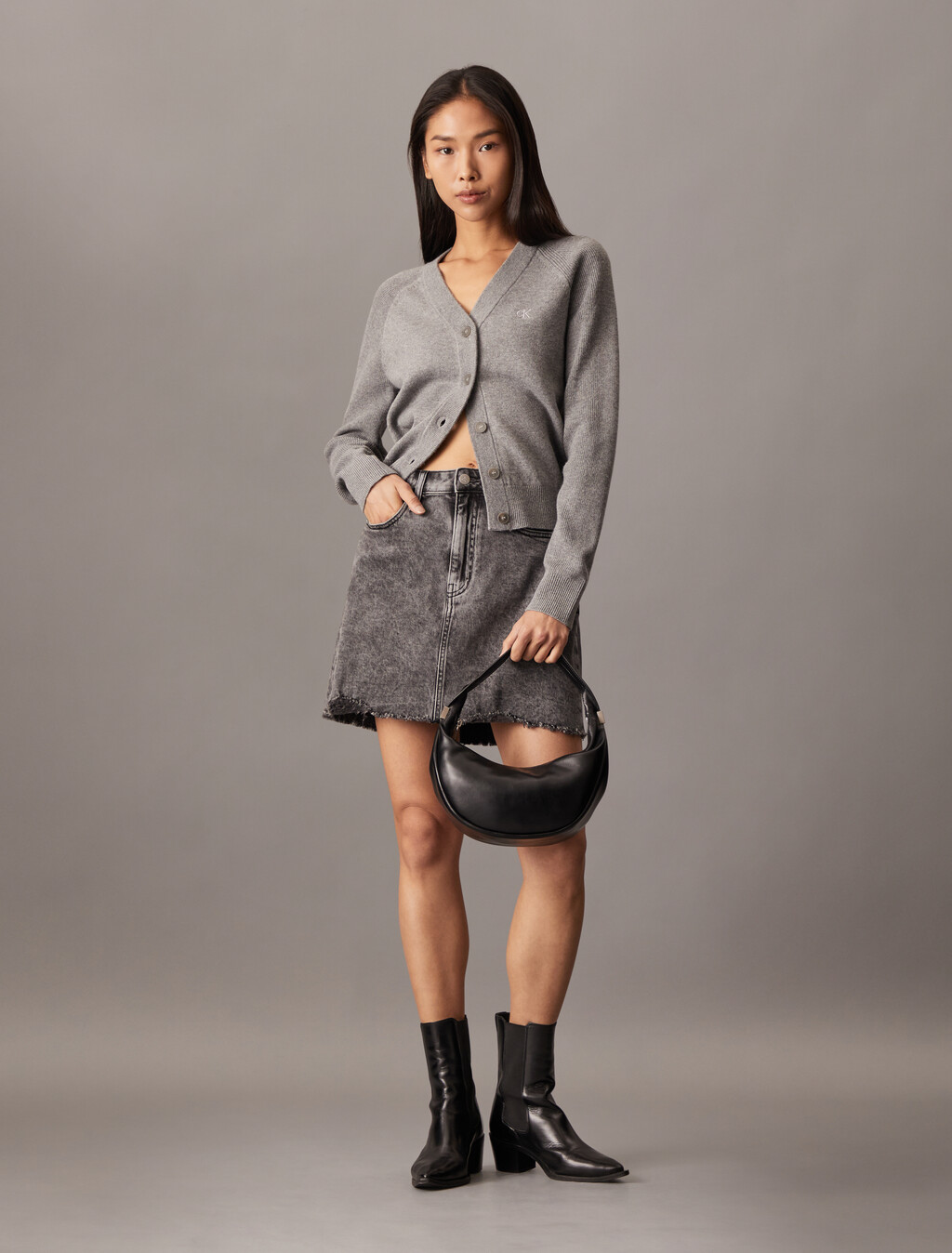 CK Pinched Soft Crescent Bag, CK Black, hi-res