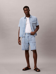 Denim Short Sleeve Utility Shirt, SHALLOW TIDE, hi-res