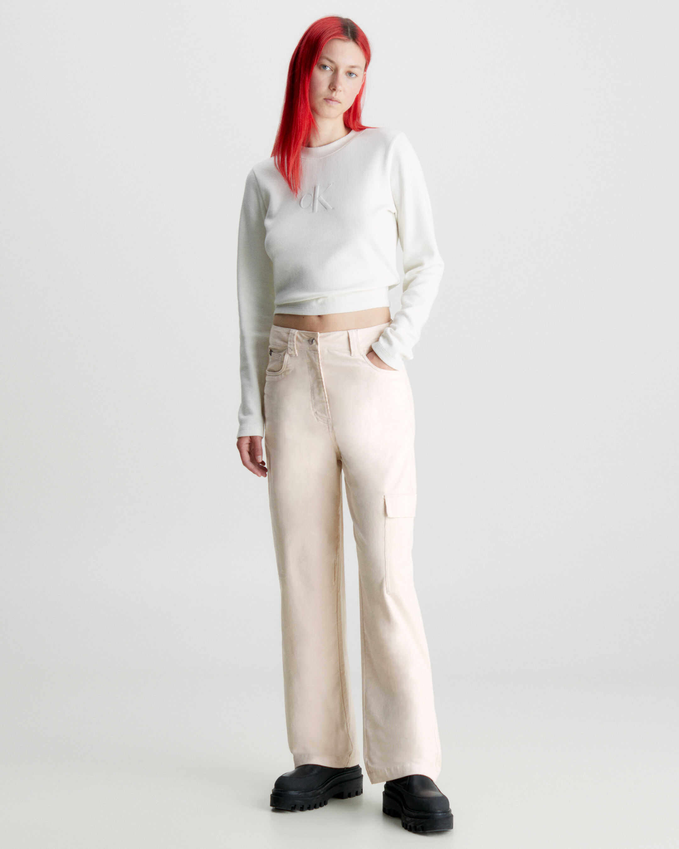 High Rise Corduroy Cargo Pants white Calvin Klein Singapore