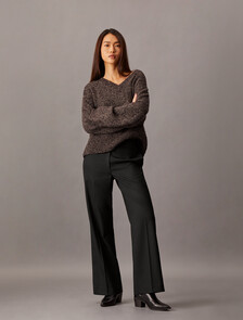 Coated Gabardine Flare Trousers, Black Beauty, hi-res