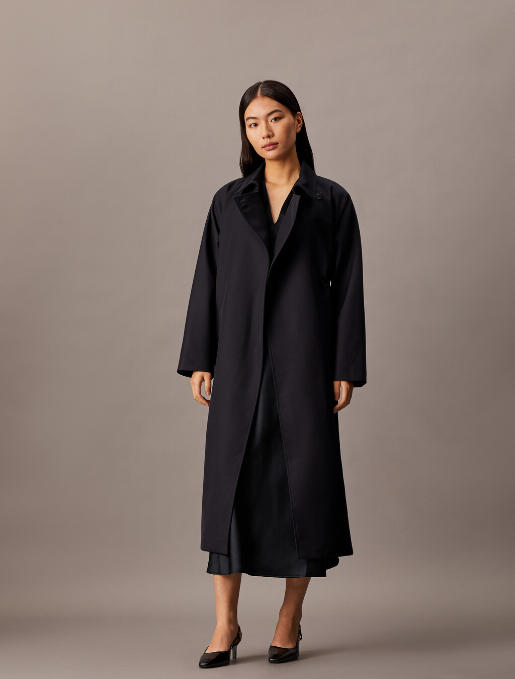 Essentials Satin Sleeveless V Neck Dress, Black Beauty, hi-res
