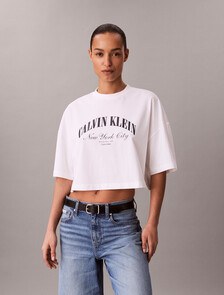 Cropped Varsity Logo T-shirt, Bright White, hi-res