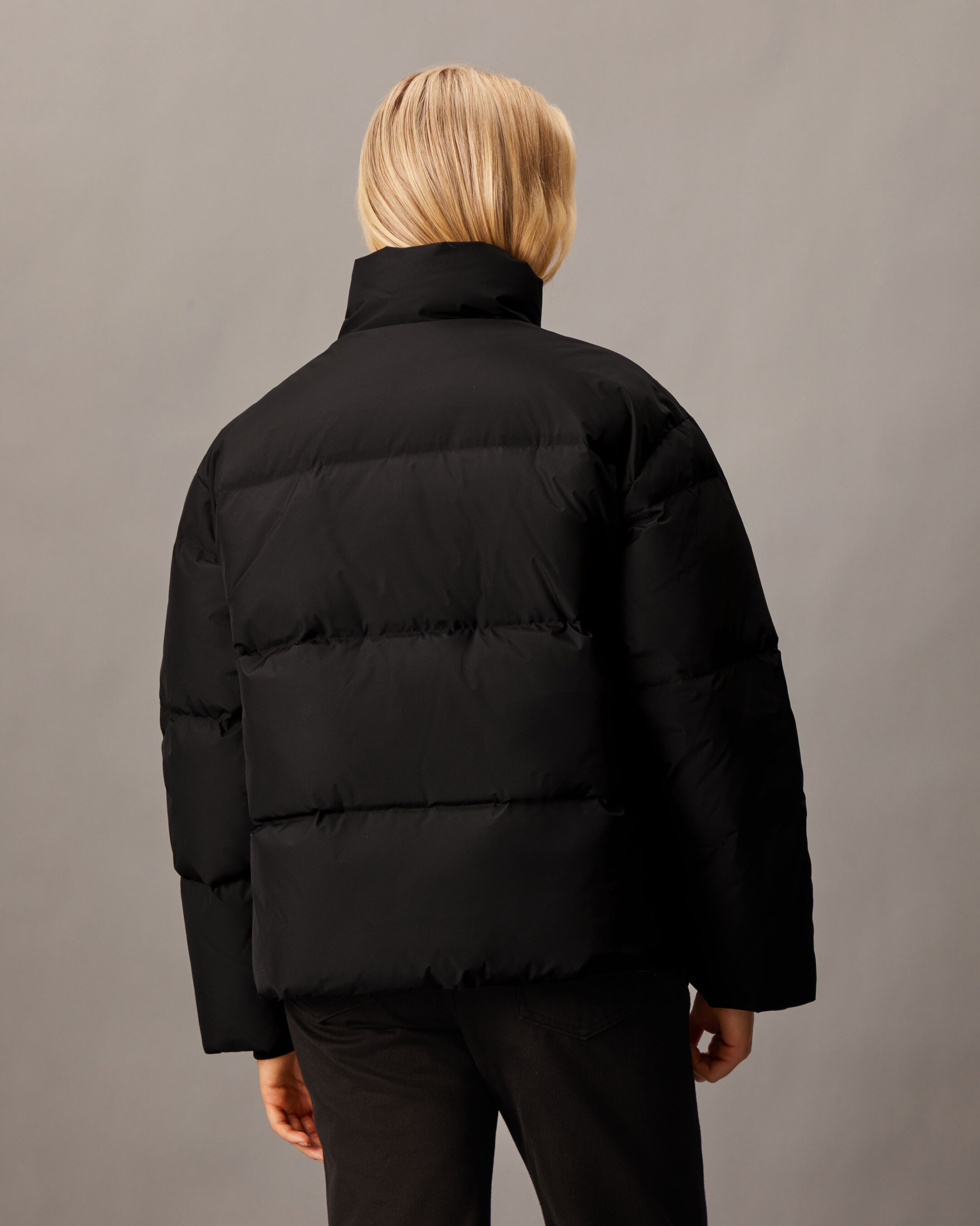 Cropped Stand Collar Puffer Jacket black Calvin Klein Singapore