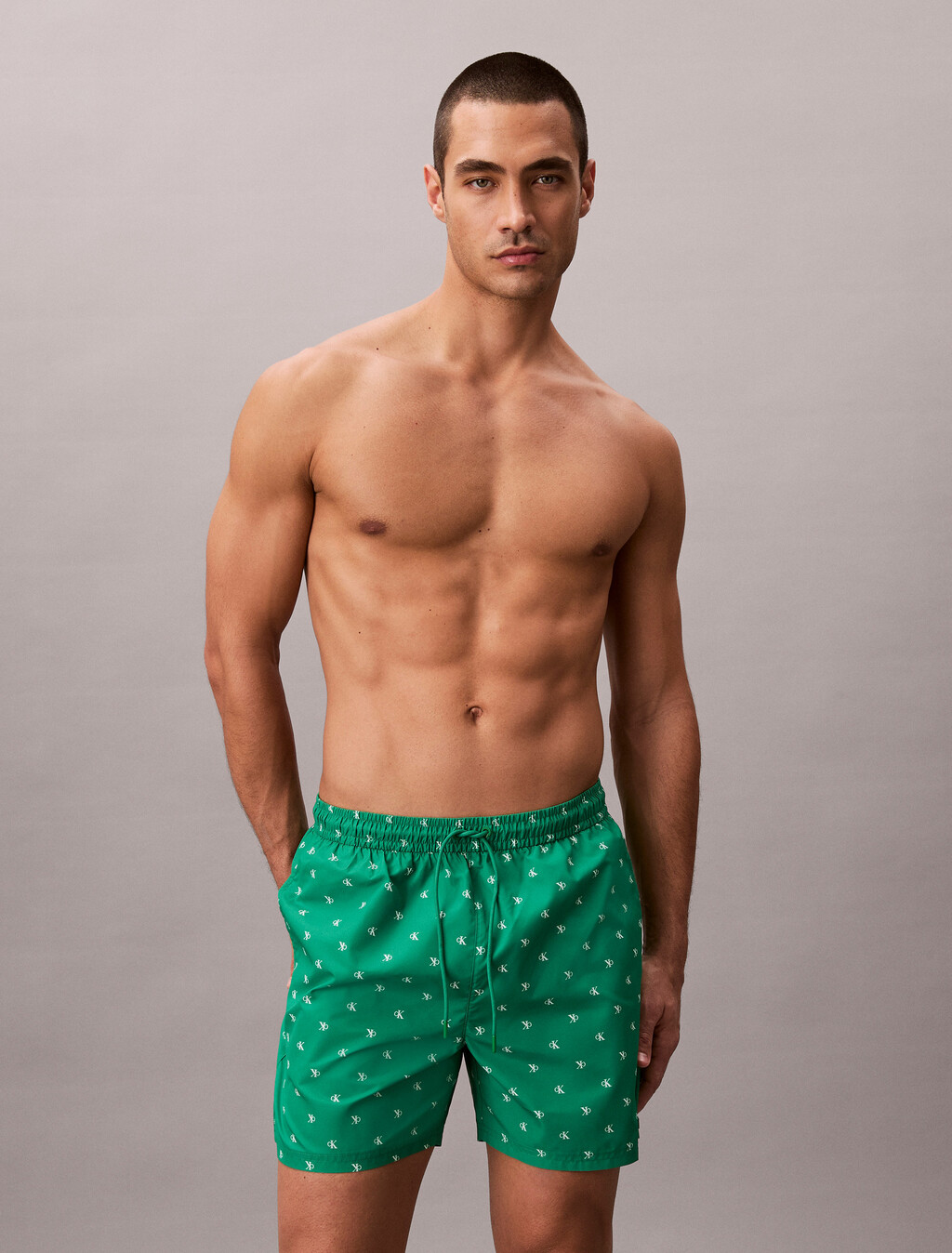Solid Swim Shorts, 17496 DIAMOND LOGO+MARDI GRAS GREEN, hi-res