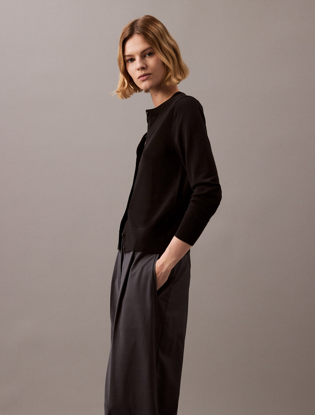 Tech Merino Cardigan, Black, hi-res