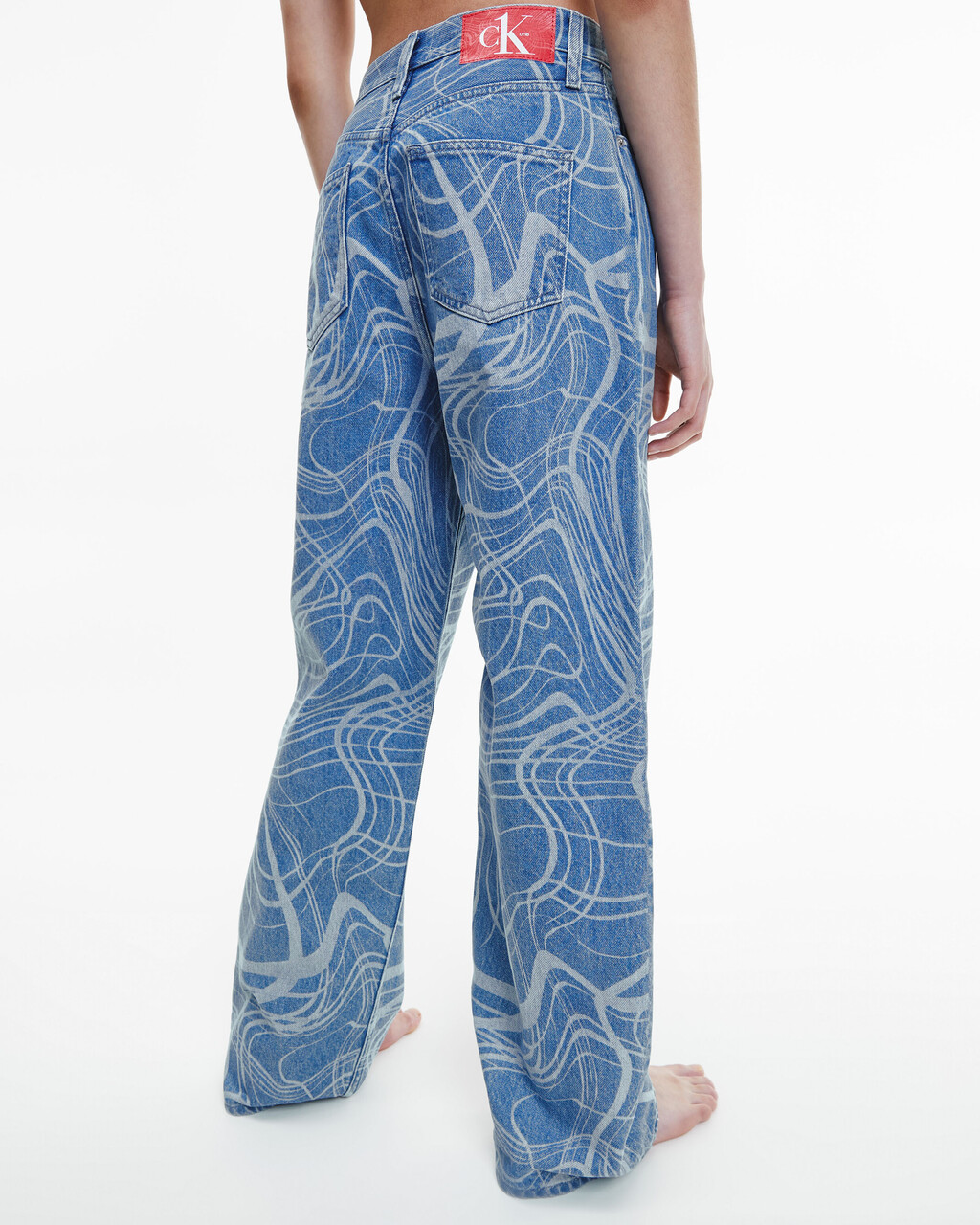 CK ONE GENDERLESS DISRUPTED LOGO WIDE JEANS, Denim Light, hi-res