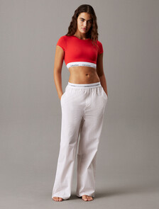Cotton Poplin Logo Waistband Pant, STEADY STRIPE PELICAN, hi-res