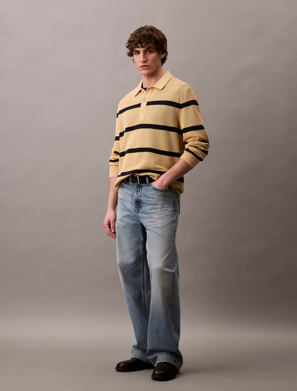 Striped Relaxed Polo, Lemon Peel, hi-res