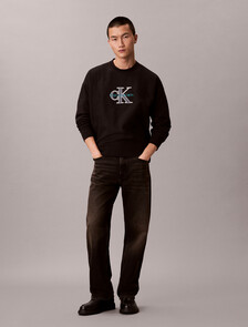 Fleece Monologo Relaxed Sweatshirt, Black, hi-res