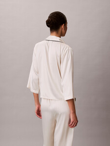 Satin Sheen Short Sleeve Shirt, DOTTED LOGO PINSTRIPE IVORY, hi-res