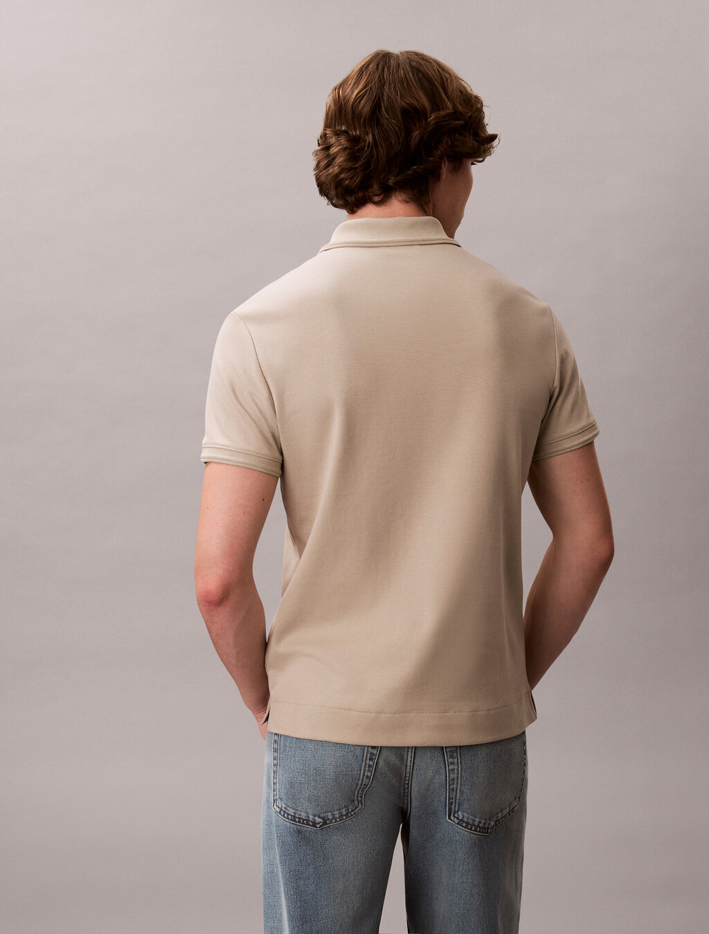 Luxe Tipped Slim Polo, Ancient Marble, hi-res