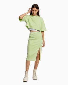 FRONT SLIT PENCIL MIDI SKIRT, Exotic Mint, hi-res