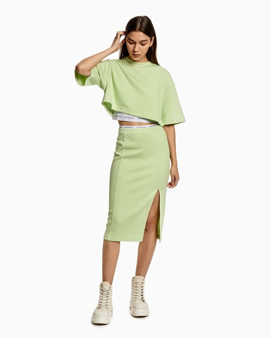 FRONT SLIT PENCIL MIDI SKIRT
