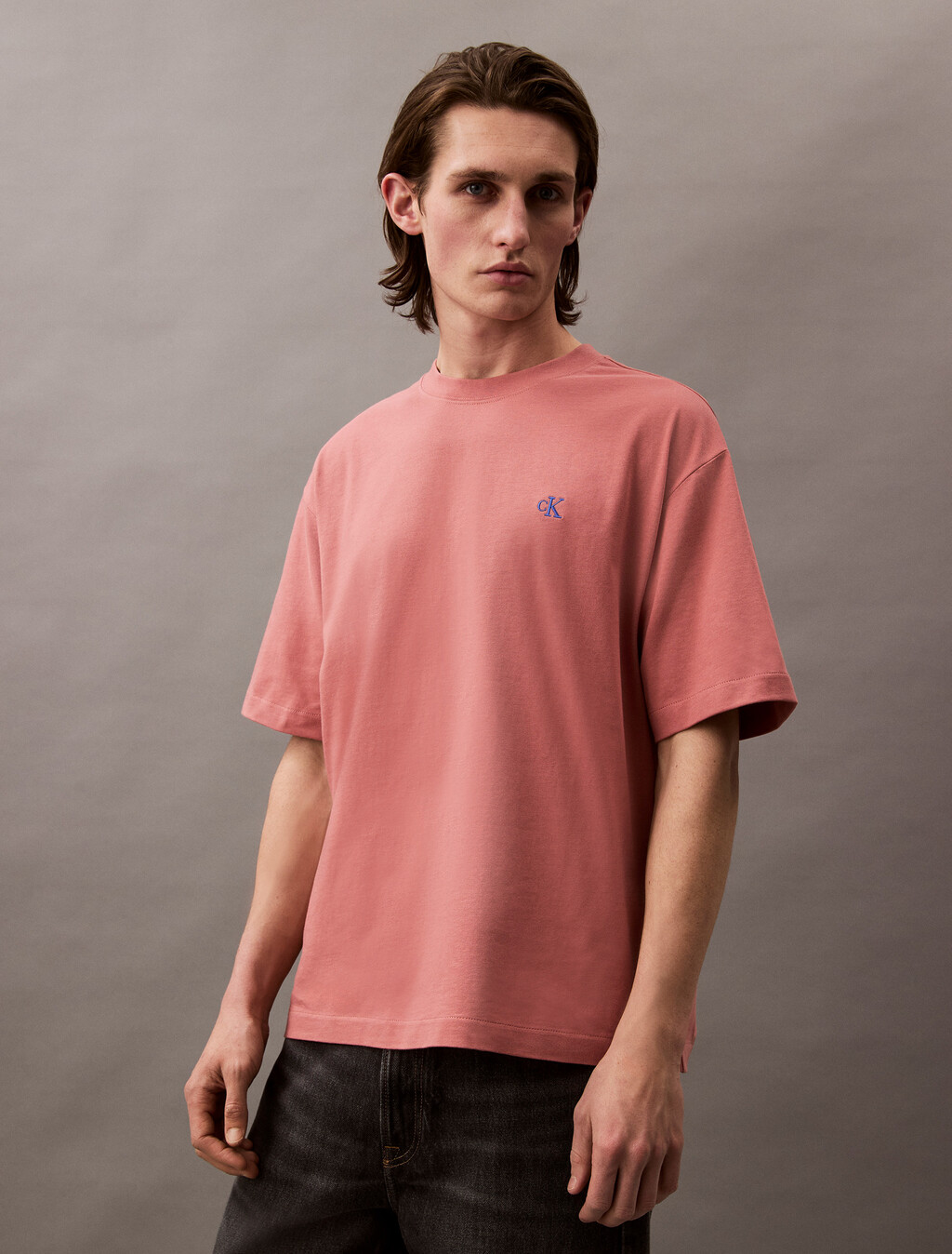 Calvin Logo Crew Neck Tee, Light Mahogany, hi-res