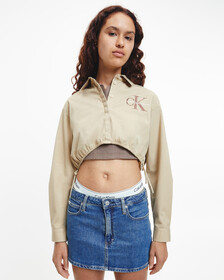 CROPPED COTTON TWILL SHIRT, Travertine, hi-res