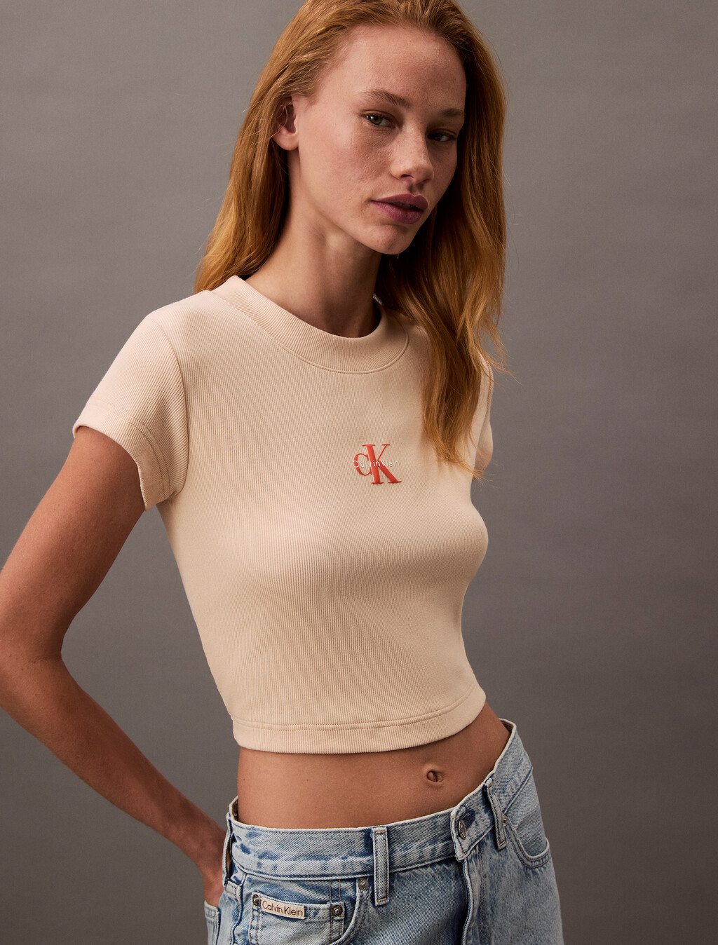 Slim Cropped Monogram T-shirt, Appleblossom, hi-res