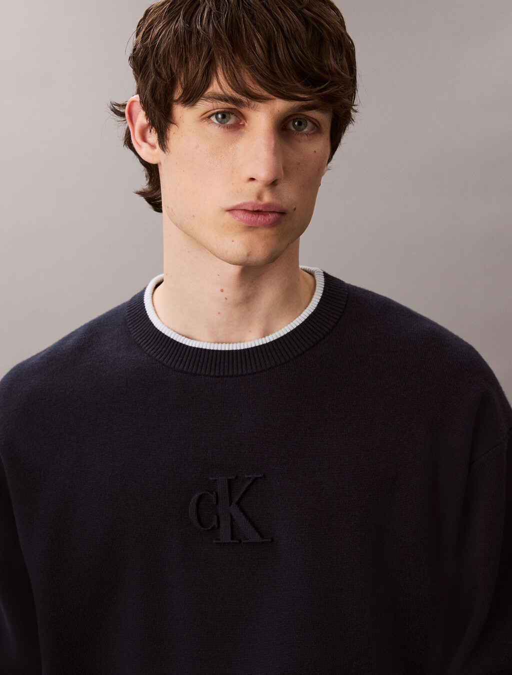 Embossed Monogram Logo Relaxed Sweater, Dark Sapphire, hi-res
